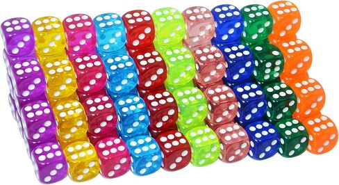 100 حزمة من النرد الملون D6، نرد ضخم بستة جوانب، 10 ألوان نرد شفافة من أجل DND، MTG، RPG، Tenzi، Yahtze، Bunco، ألعاب Table Borad، تعليم الرياضيات في الفصول الدراسية (16 مم) in Kuwait