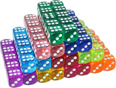 100 حزمة من النرد الملون D6، نرد ضخم بستة جوانب، 10 ألوان نرد شفافة من أجل DND، MTG، RPG، Tenzi، Yahtze، Bunco، ألعاب Table Borad، تعليم الرياضيات في الفصول الدراسية (16 مم) in Kuwait