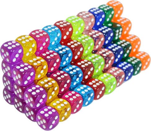 100 حزمة من النرد الملون D6، نرد ضخم بستة جوانب، 10 ألوان نرد شفافة من أجل DND، MTG، RPG، Tenzi، Yahtze، Bunco، ألعاب Table Borad، تعليم الرياضيات في الفصول الدراسية (16 مم) in Kuwait