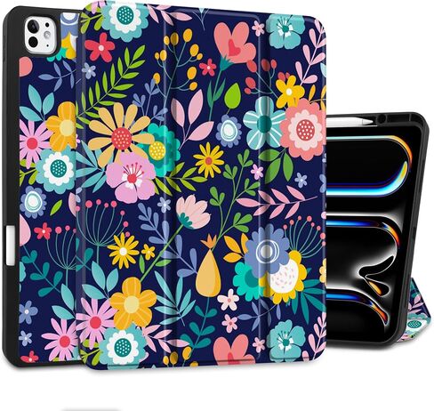 DONGKE for iPad Pro 13 inch M4 Case 2024 - [Built-in Pencil Holder Supports Pencil Pro and Pencil USB-C] Ultra Thin Soft TPU Back Cover with Trifold Stand Support Auto Wake/Sleep - Florals in Saudi Arabia