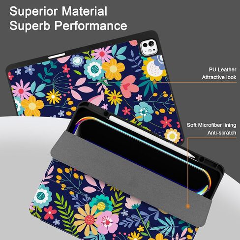 DONGKE for iPad Pro 13 inch M4 Case 2024 - [Built-in Pencil Holder Supports Pencil Pro and Pencil USB-C] Ultra Thin Soft TPU Back Cover with Trifold Stand Support Auto Wake/Sleep - Florals in Saudi Arabia