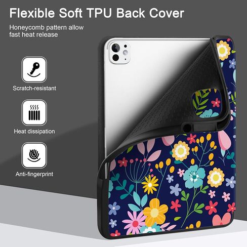 DONGKE for iPad Pro 13 inch M4 Case 2024 - [Built-in Pencil Holder Supports Pencil Pro and Pencil USB-C] Ultra Thin Soft TPU Back Cover with Trifold Stand Support Auto Wake/Sleep - Florals in Saudi Arabia