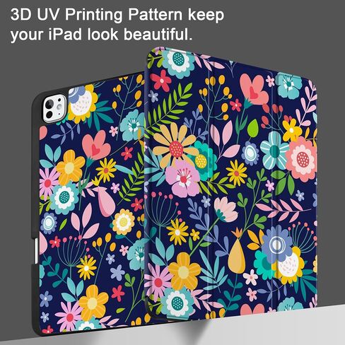 DONGKE for iPad Pro 13 inch M4 Case 2024 - [Built-in Pencil Holder Supports Pencil Pro and Pencil USB-C] Ultra Thin Soft TPU Back Cover with Trifold Stand Support Auto Wake/Sleep - Florals in Saudi Arabia