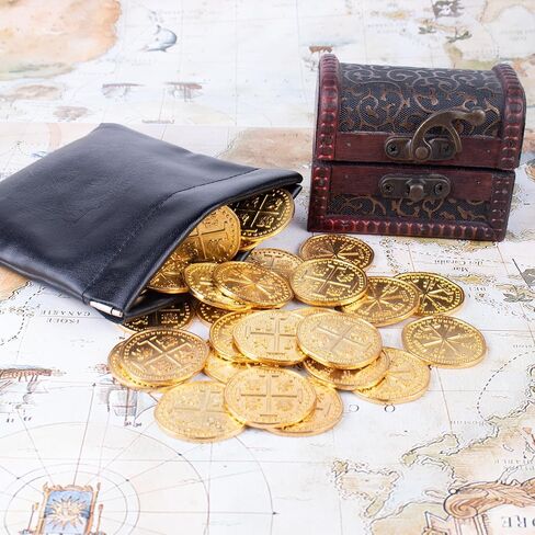 عملات معدنية للقراصنة، مجموعة 30 عملات كنز ذهبية، نسخة طبق الأصل من العملات المعدنية الإسبانية، رموز عملات معدنية مزيفة لصدر كنز القراصنة، تقليد أموال واقعية للألعاب التنكرية وألعاب الطاولة in Kuwait
