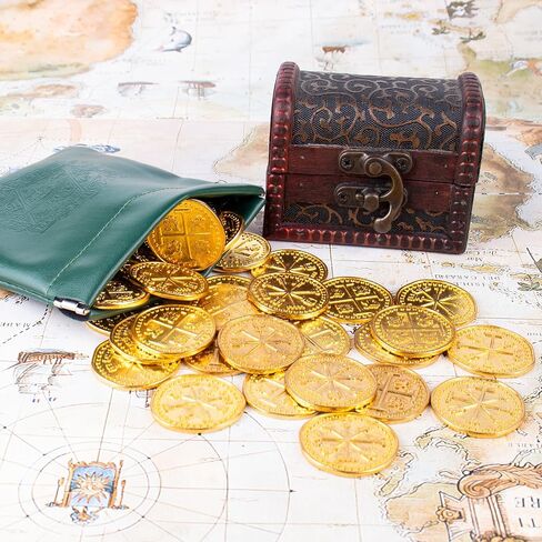 عملات معدنية للقراصنة، مجموعة 30 عملات كنز ذهبية، نسخة طبق الأصل من العملات المعدنية الإسبانية، رموز عملات معدنية مزيفة لصدر كنز القراصنة، تقليد أموال واقعية للألعاب التنكرية وألعاب الطاولة in Kuwait