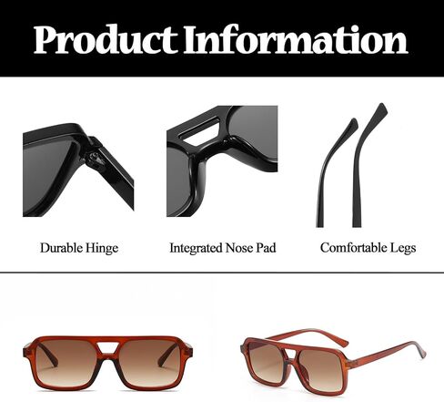 نظارات شمسية مربعة كلاسيكية من السبعينيات للنساء والرجال، نظارات شمسية عصرية كلاسيكية ذات جسر مزدوج in Kuwait