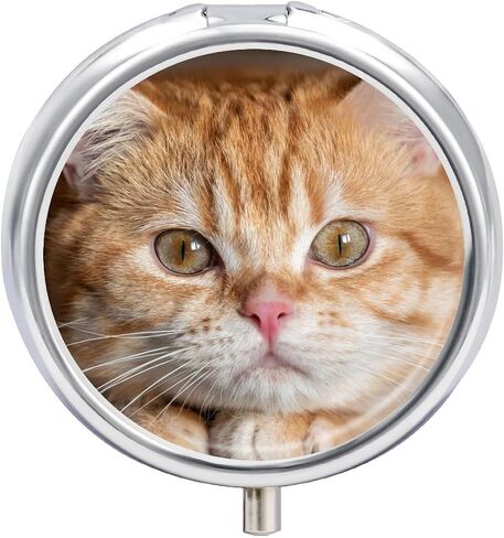 Small Travel Pill Case, Round Metal Pill Box for Pocket Purse, 3 Compartment Portable Pill Holder, Mini Pill Organizer for Travel or Daily - cat in Saudi Arabia