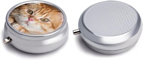 Small Travel Pill Case, Round Metal Pill Box for Pocket Purse, 3 Compartment Portable Pill Holder, Mini Pill Organizer for Travel or Daily - cat in Saudi Arabia
