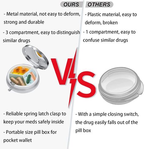 Small Travel Pill Case, Round Metal Pill Box for Pocket Purse, 3 Compartment Portable Pill Holder, Mini Pill Organizer for Travel or Daily - cat in Saudi Arabia