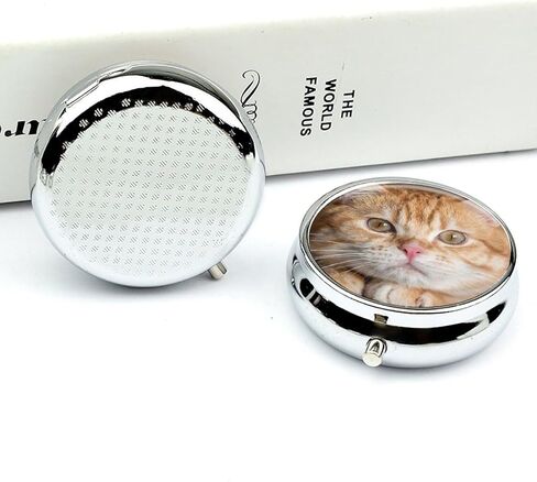Small Travel Pill Case, Round Metal Pill Box for Pocket Purse, 3 Compartment Portable Pill Holder, Mini Pill Organizer for Travel or Daily - cat in Saudi Arabia
