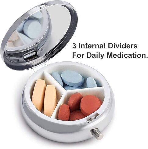 Small Travel Pill Case, Round Metal Pill Box for Pocket Purse, 3 Compartment Portable Pill Holder, Mini Pill Organizer for Travel or Daily - cat in Saudi Arabia