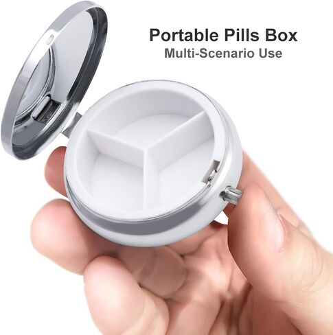 Small Travel Pill Case, Round Metal Pill Box for Pocket Purse, 3 Compartment Portable Pill Holder, Mini Pill Organizer for Travel or Daily - cat in Saudi Arabia