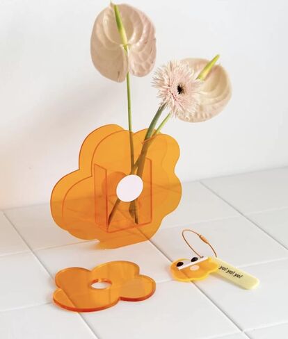 BLOFLO Flower Vase, Small Bouquet Holder, Acrylic Vases, Clear Vase, Contemporary Décor for Home Office Wedding (Orange Acrylic Flower) in Saudi Arabia