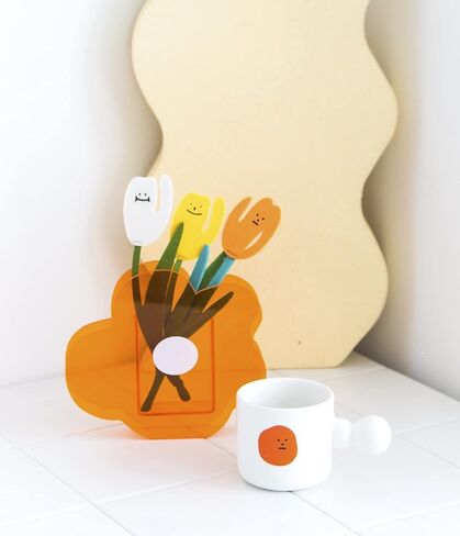 BLOFLO Flower Vase, Small Bouquet Holder, Acrylic Vases, Clear Vase, Contemporary Décor for Home Office Wedding (Orange Acrylic Flower) in Saudi Arabia