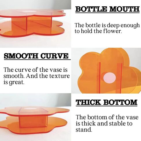 BLOFLO Flower Vase, Small Bouquet Holder, Acrylic Vases, Clear Vase, Contemporary Décor for Home Office Wedding (Orange Acrylic Flower) in Saudi Arabia
