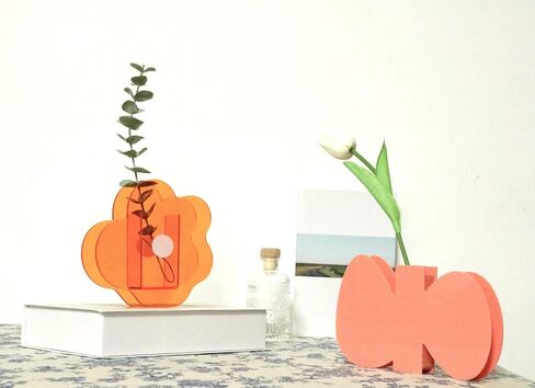 BLOFLO Flower Vase, Small Bouquet Holder, Acrylic Vases, Clear Vase, Contemporary Décor for Home Office Wedding (Orange Acrylic Flower) in Saudi Arabia