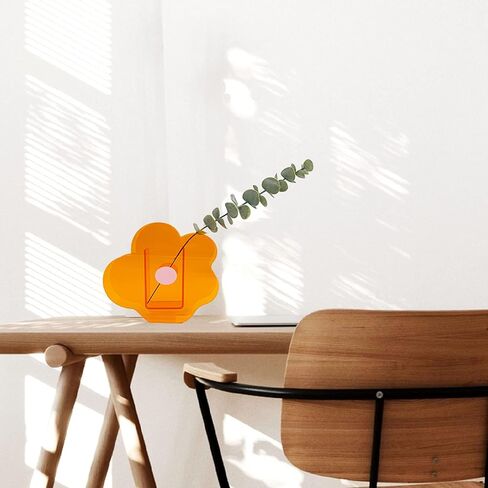 BLOFLO Flower Vase, Small Bouquet Holder, Acrylic Vases, Clear Vase, Contemporary Décor for Home Office Wedding (Orange Acrylic Flower) in Saudi Arabia