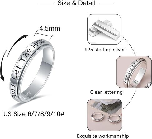 925 Sterling Silver Spinner Rings for Women Faith Over Fear Ring Anxiety Ring Cross Faith Jewelry for Daughter Christian Rings Fidget Rings Teen Girls Mother Size 6/7/8/9/10 in Kuwait