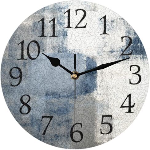 AUUXVA Blue Gray Art Painting Wall Clock Silent Non-Ticking,Modern Round Wall Clock Battery Operated Clock Decor for Home Wall Bathroom Kitchen Bedroom Living Room Office School Patio in Saudi Arabia