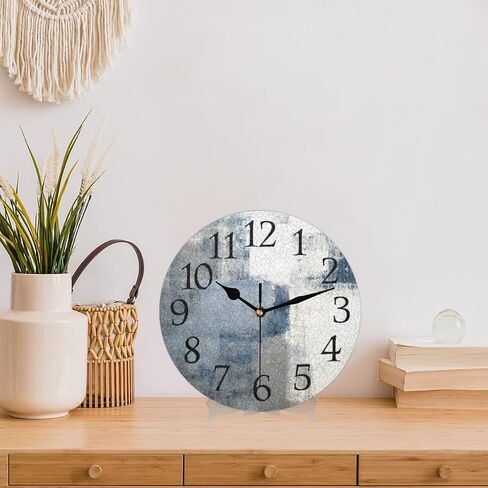 AUUXVA Blue Gray Art Painting Wall Clock Silent Non-Ticking,Modern Round Wall Clock Battery Operated Clock Decor for Home Wall Bathroom Kitchen Bedroom Living Room Office School Patio in Saudi Arabia