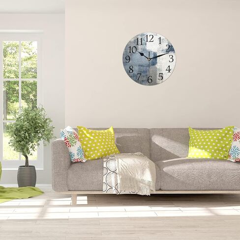 AUUXVA Blue Gray Art Painting Wall Clock Silent Non-Ticking,Modern Round Wall Clock Battery Operated Clock Decor for Home Wall Bathroom Kitchen Bedroom Living Room Office School Patio in Saudi Arabia