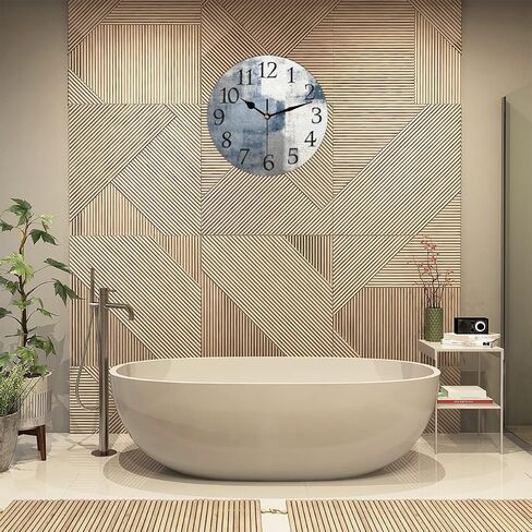 AUUXVA Blue Gray Art Painting Wall Clock Silent Non-Ticking,Modern Round Wall Clock Battery Operated Clock Decor for Home Wall Bathroom Kitchen Bedroom Living Room Office School Patio in Saudi Arabia