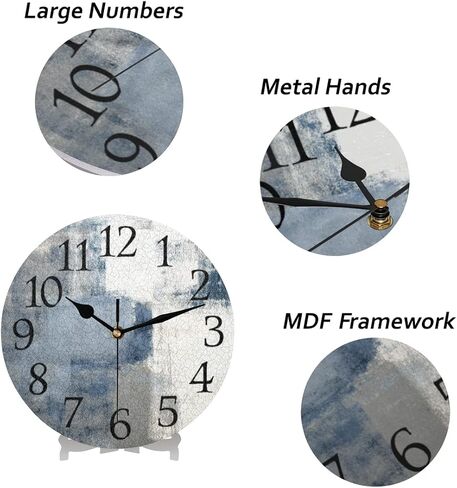 AUUXVA Blue Gray Art Painting Wall Clock Silent Non-Ticking,Modern Round Wall Clock Battery Operated Clock Decor for Home Wall Bathroom Kitchen Bedroom Living Room Office School Patio in Saudi Arabia