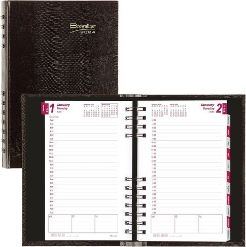 Brownline 2024 CoilPro Daily/Monthly Planner, Appointment Book, 12 Months, January to December, Twin-Wire Binding, 8" x 5", Black (CB634C.BLK-24) in Saudi Arabia
