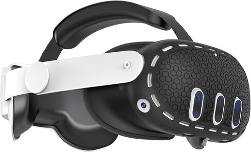 غطاء حماية من السيليكون VR متوافق مع ملحقات Quest 3، قابل للغسل ومضاد للخدش ومضاد للصدمات ومضاد للغبار (أسود) in Kuwait