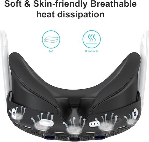 غطاء حماية من السيليكون VR متوافق مع ملحقات Quest 3، قابل للغسل ومضاد للخدش ومضاد للصدمات ومضاد للغبار (أسود) in Kuwait