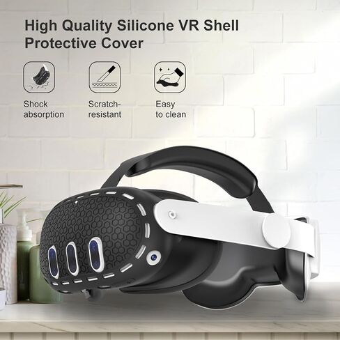 غطاء حماية من السيليكون VR متوافق مع ملحقات Quest 3، قابل للغسل ومضاد للخدش ومضاد للصدمات ومضاد للغبار (أسود) in Kuwait