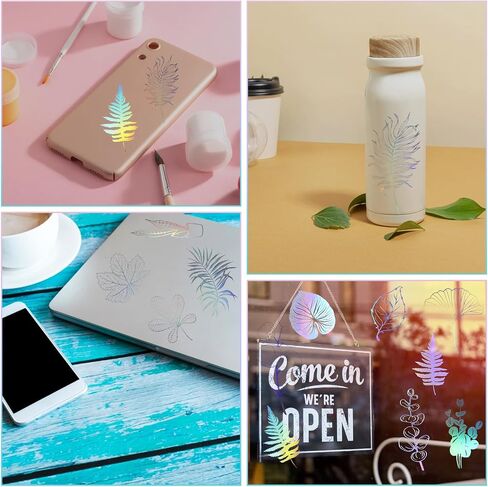 100Pcs Holographic Glitter Stickers, Laser Transparent Scrapbook Stickers Various Plants Butterflies Patterns Decals Waterproof Self-Adhesive Transparent Decorative Stickers Lab(Leaf) in Saudi Arabia