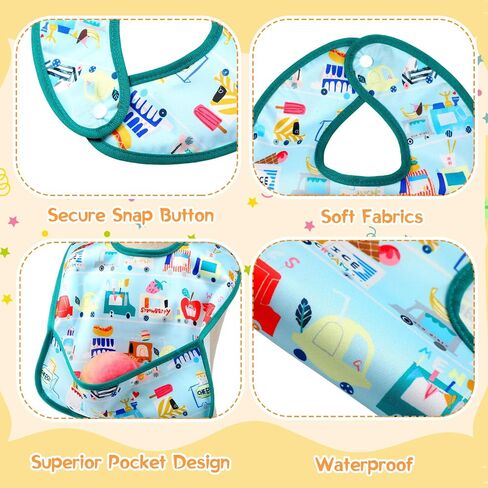 24 Pack Toddler Bibs Baby Bibs Waterproof Bibs with Food Catcher Full Coverage Teething Drool Bibs for Girls Boys Absorbent Pullover Bib with Snaps for Eating Newborn 6 Months in Saudi Arabia