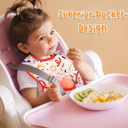 24 Pack Toddler Bibs Baby Bibs Waterproof Bibs with Food Catcher Full Coverage Teething Drool Bibs for Girls Boys Absorbent Pullover Bib with Snaps for Eating Newborn 6 Months in Saudi Arabia