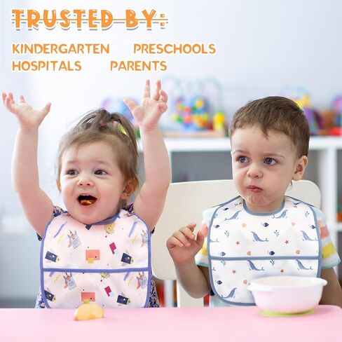 24 Pack Toddler Bibs Baby Bibs Waterproof Bibs with Food Catcher Full Coverage Teething Drool Bibs for Girls Boys Absorbent Pullover Bib with Snaps for Eating Newborn 6 Months in Saudi Arabia
