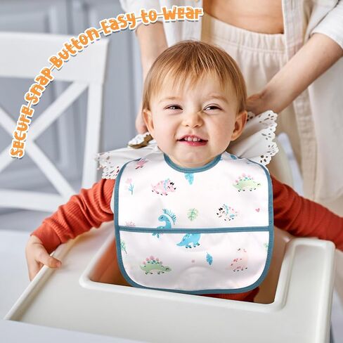 24 Pack Toddler Bibs Baby Bibs Waterproof Bibs with Food Catcher Full Coverage Teething Drool Bibs for Girls Boys Absorbent Pullover Bib with Snaps for Eating Newborn 6 Months in Saudi Arabia