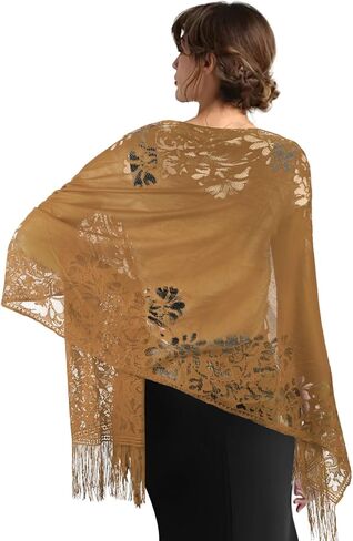 Shawls and Wraps for Evening Dresses Scarfs for Women Pashmina 1920s Wedding Formal Lace Fringe Shawl Accessories in Saudi Arabia