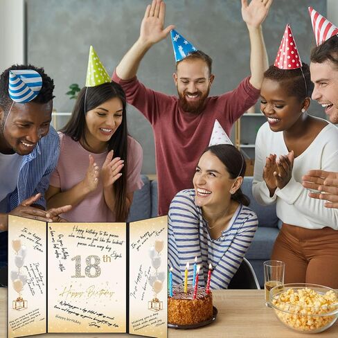 زينة عيد الميلاد الثامن عشر من كرينكس باللونين الأسود والذهبي، بديل كتاب ضيف عيد الميلاد الثامن عشر الإبداعي، كتاب توقيع عيد الميلاد الثامن عشر مقاس 18 × 12 بوصة، هدايا رائعة لعيد الميلاد الثامن عشر للفتيات أو الأولاد in Kuwait