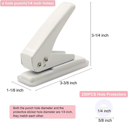 1 Hole Paper Punch with 20Pcs Loose Leaf Binder Rings 20 Sheets Capacity Desktop Hole Puncher for Paper Crafts Booklets DIY Greeting Cards Index Cards in Kuwait