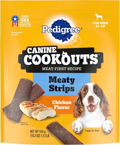 Pedigree Canine Cookout Soft Dog Treats, Chicken Flavored Meaty Strips, 18.2 oz. Bag, Pack of 4 in Saudi Arabia