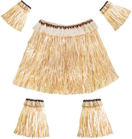 Women Men Elastic Hawaiian Party Grass Hula Skirt Stage Performances Costume Set in Kuwait