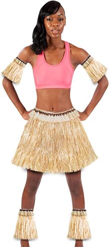 Women Men Elastic Hawaiian Party Grass Hula Skirt Stage Performances Costume Set in Kuwait