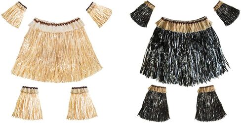 Women Men Elastic Hawaiian Party Grass Hula Skirt Stage Performances Costume Set in Kuwait