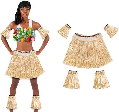 Women Men Elastic Hawaiian Party Grass Hula Skirt Stage Performances Costume Set in Kuwait