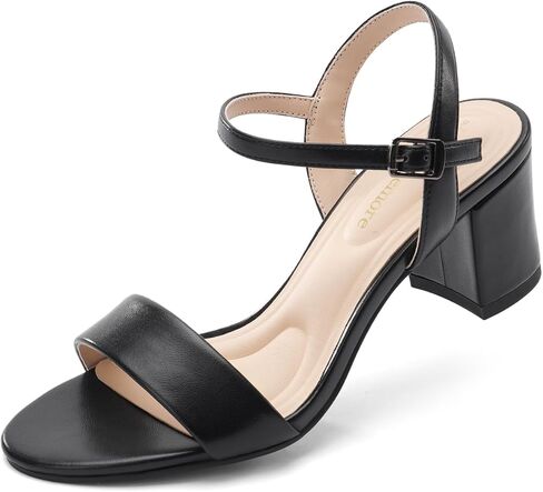 صنادل كلاسيكية بكعب كبير للنساء، أحذية مريحة مفتوحة عند الأصابع وكعب مكتنز منخفض in Kuwait