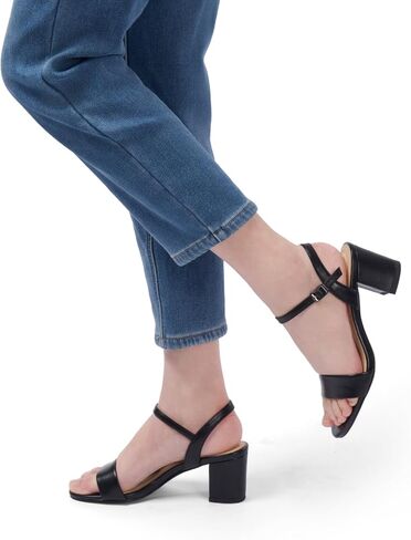 صنادل كلاسيكية بكعب كبير للنساء، أحذية مريحة مفتوحة عند الأصابع وكعب مكتنز منخفض in Kuwait