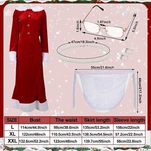 Yaomiao 9 Pcs Mrs. Santa Costume for Women Santa Claus Costume for Women Santa Dress Bonnet Apron Wig for Christmas in Saudi Arabia