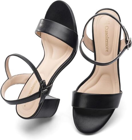 صنادل كلاسيكية بكعب كبير للنساء، أحذية مريحة مفتوحة عند الأصابع وكعب مكتنز منخفض in Kuwait