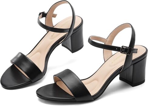 صنادل كلاسيكية بكعب كبير للنساء، أحذية مريحة مفتوحة عند الأصابع وكعب مكتنز منخفض in Kuwait