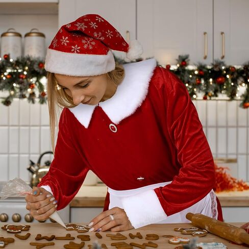 Yaomiao 9 Pcs Mrs. Santa Costume for Women Santa Claus Costume for Women Santa Dress Bonnet Apron Wig for Christmas in Saudi Arabia